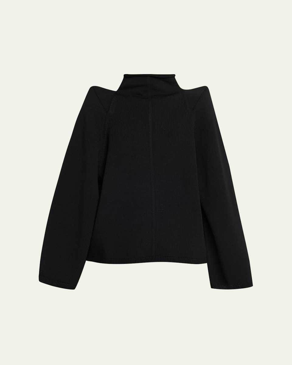Shaped Shoulder Wool Funnel-Neck Pullov